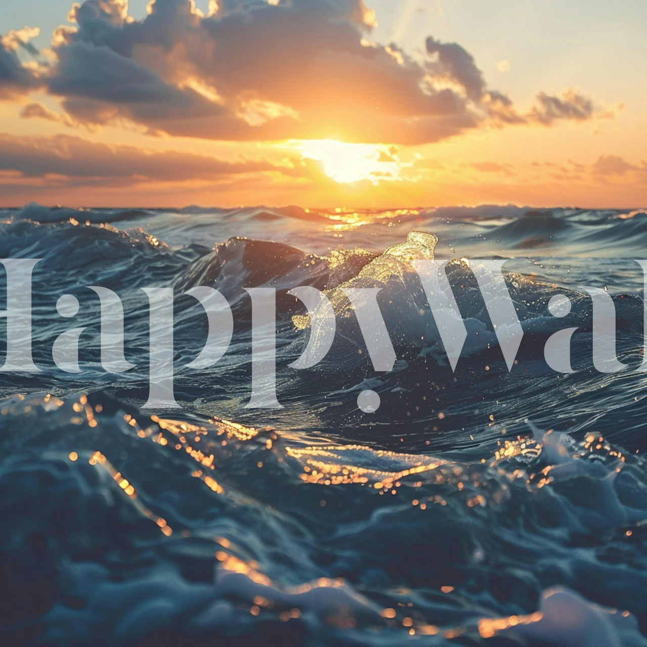Golden ocean wave sunset wallpaper in room