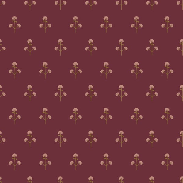Block print small flowers - wine red