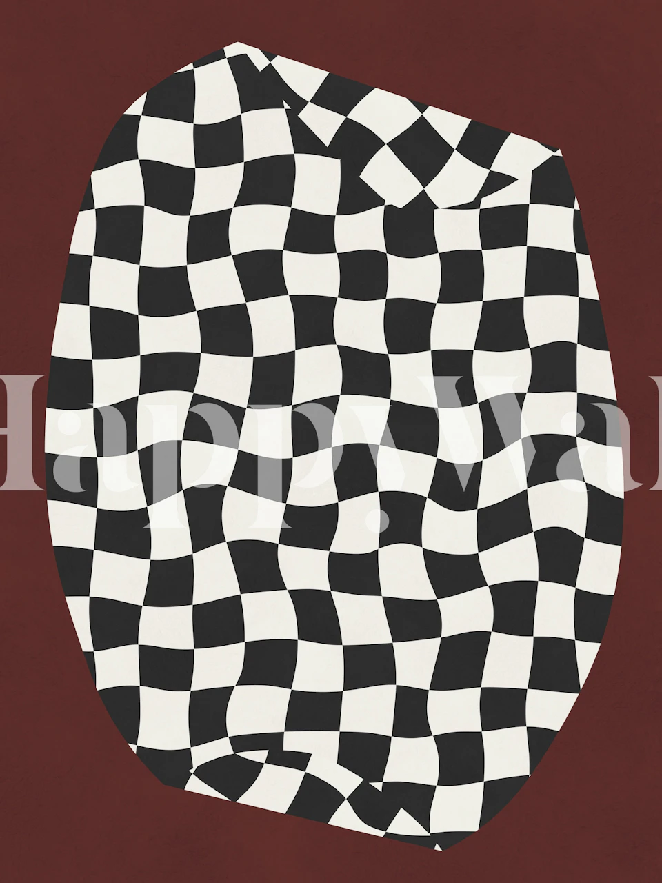 Wavy checkerboard wallpaper in a red room