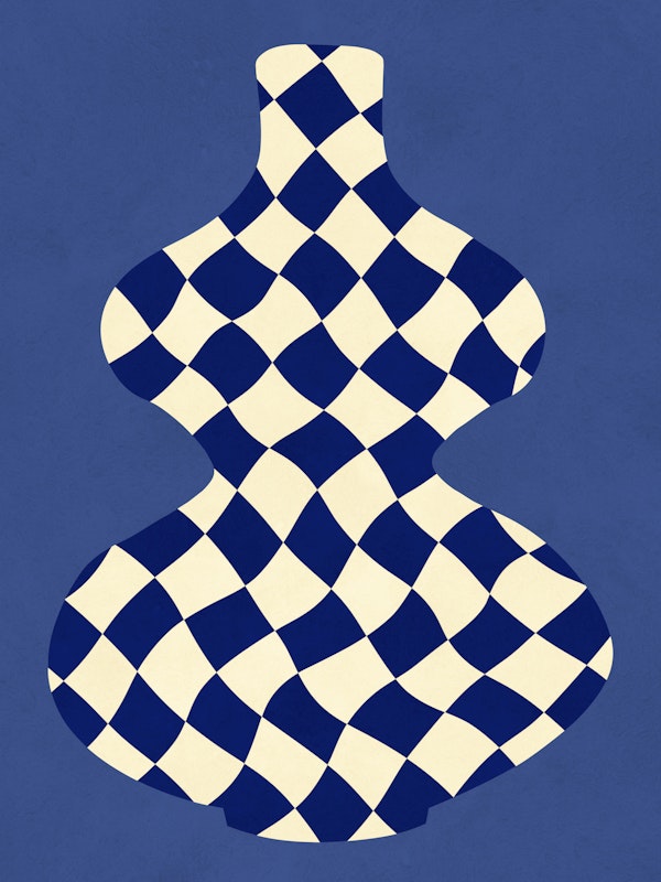 Blue Checkered Vase Silhouette
