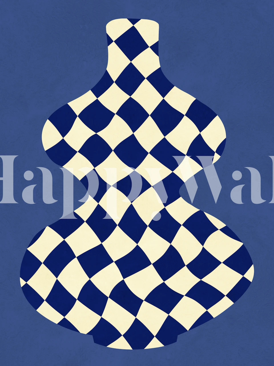 Blue checkered vase wallpaper in a room