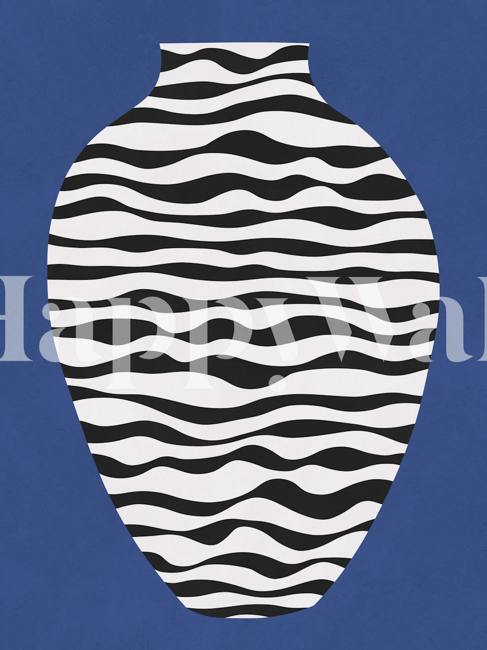 Zebra wave vase wallpaper in a blue room