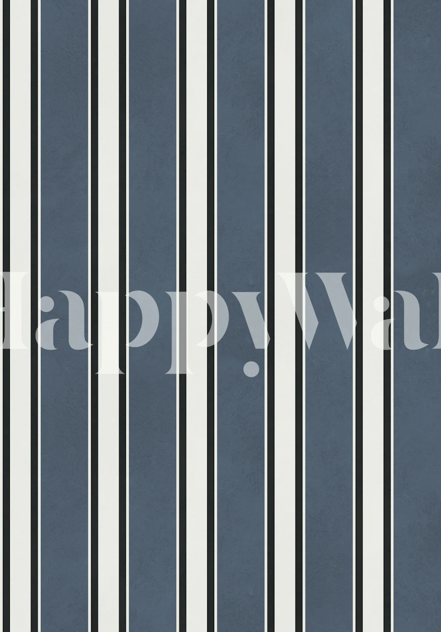 Navy white black vertical striped wallpaper room