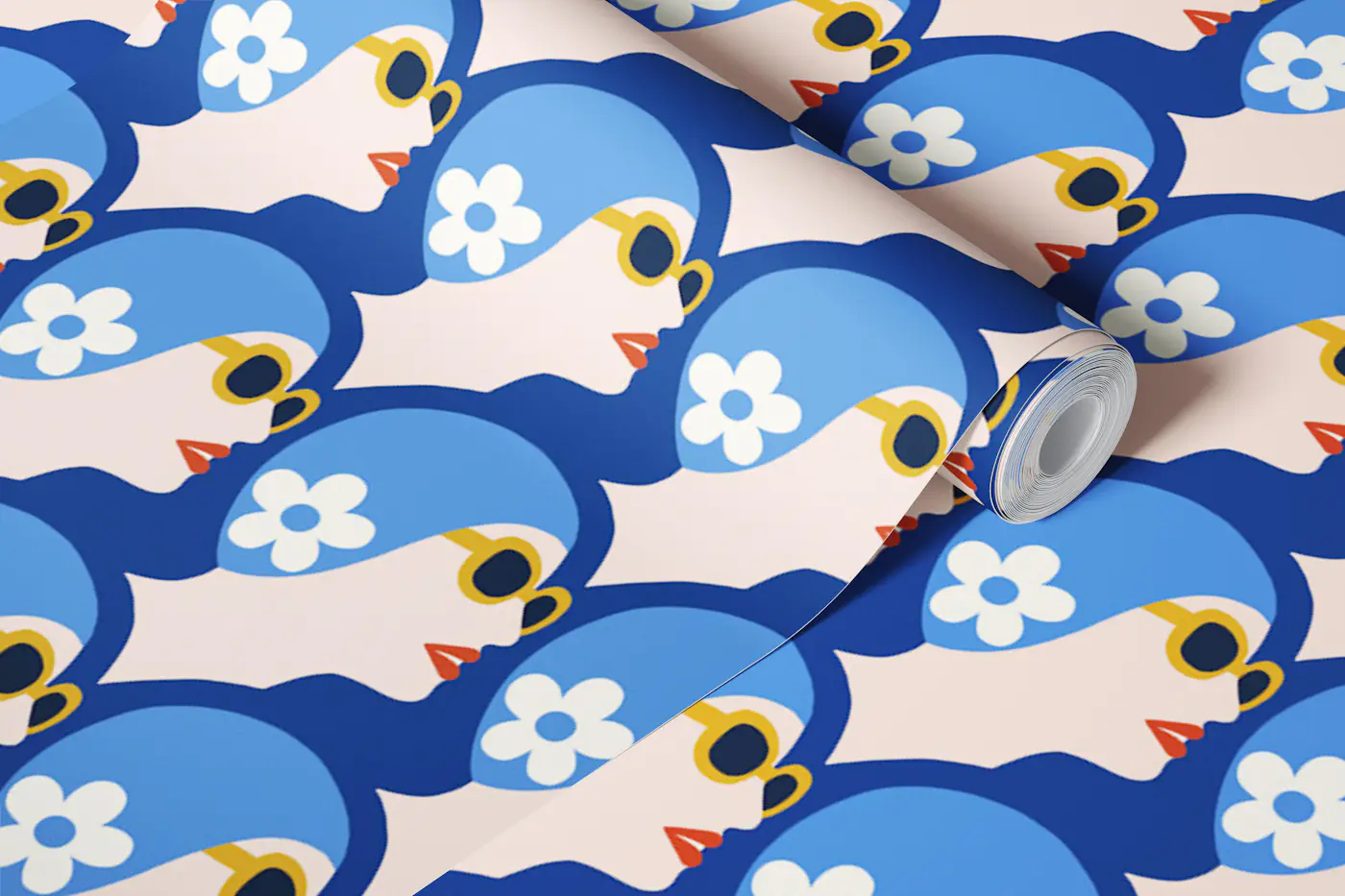 60s Synchronised Swimmers - Bold Blue wallpaper roll
