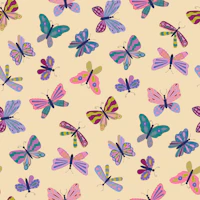 Retro 70s Butterfly on pastel apricot wallpaper