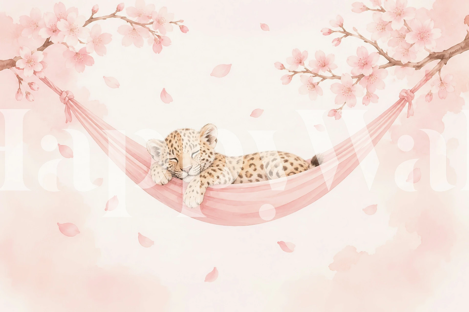 Sleeping leopard cub wallpaper in pink room