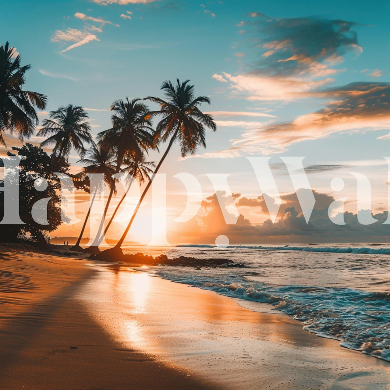 Tropical sunset palm beach wallpaper in a room