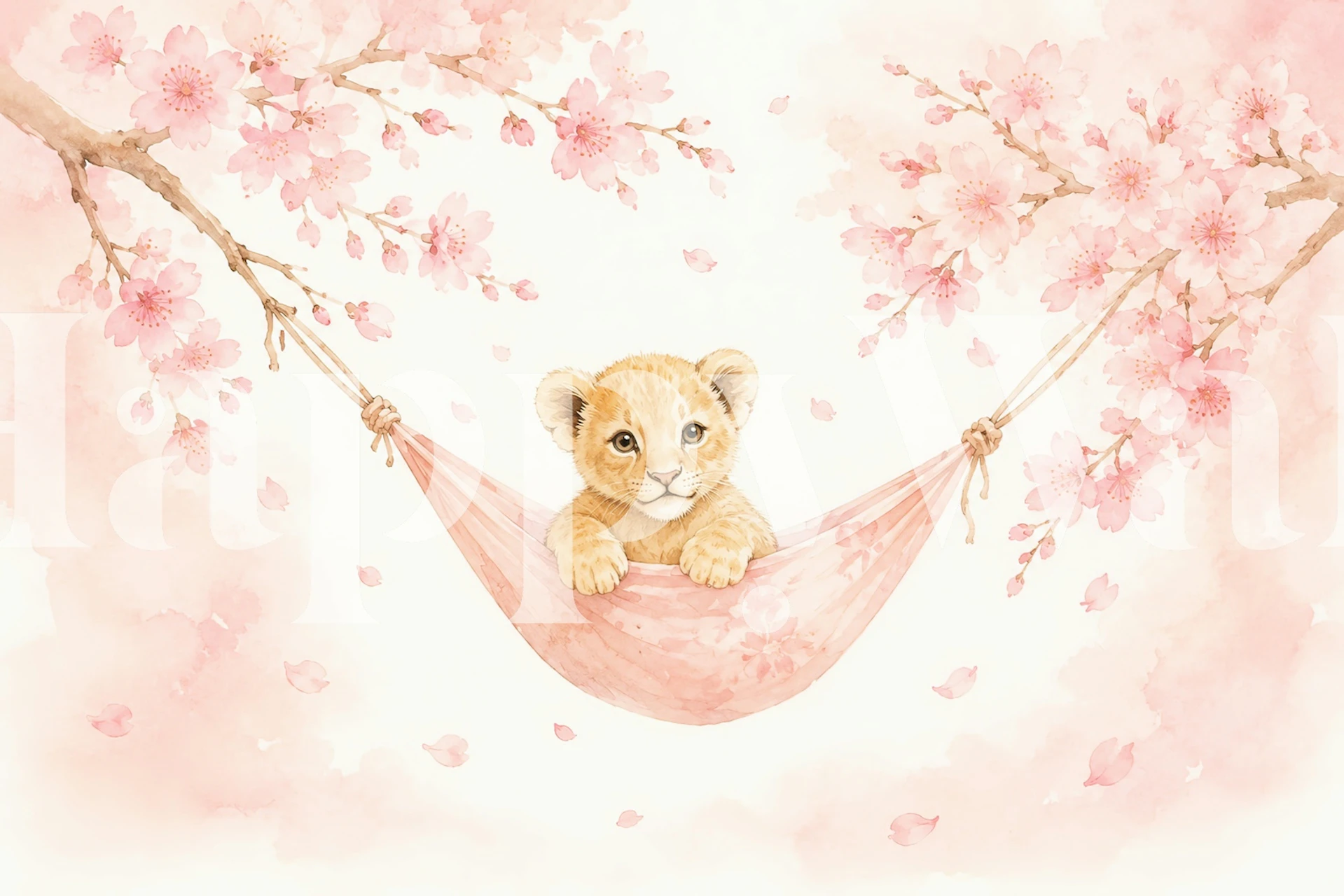 Lion cub wallpaper in nursery room