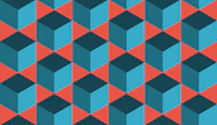 Patchwork tumbling blocks - teal red - Small tapet
