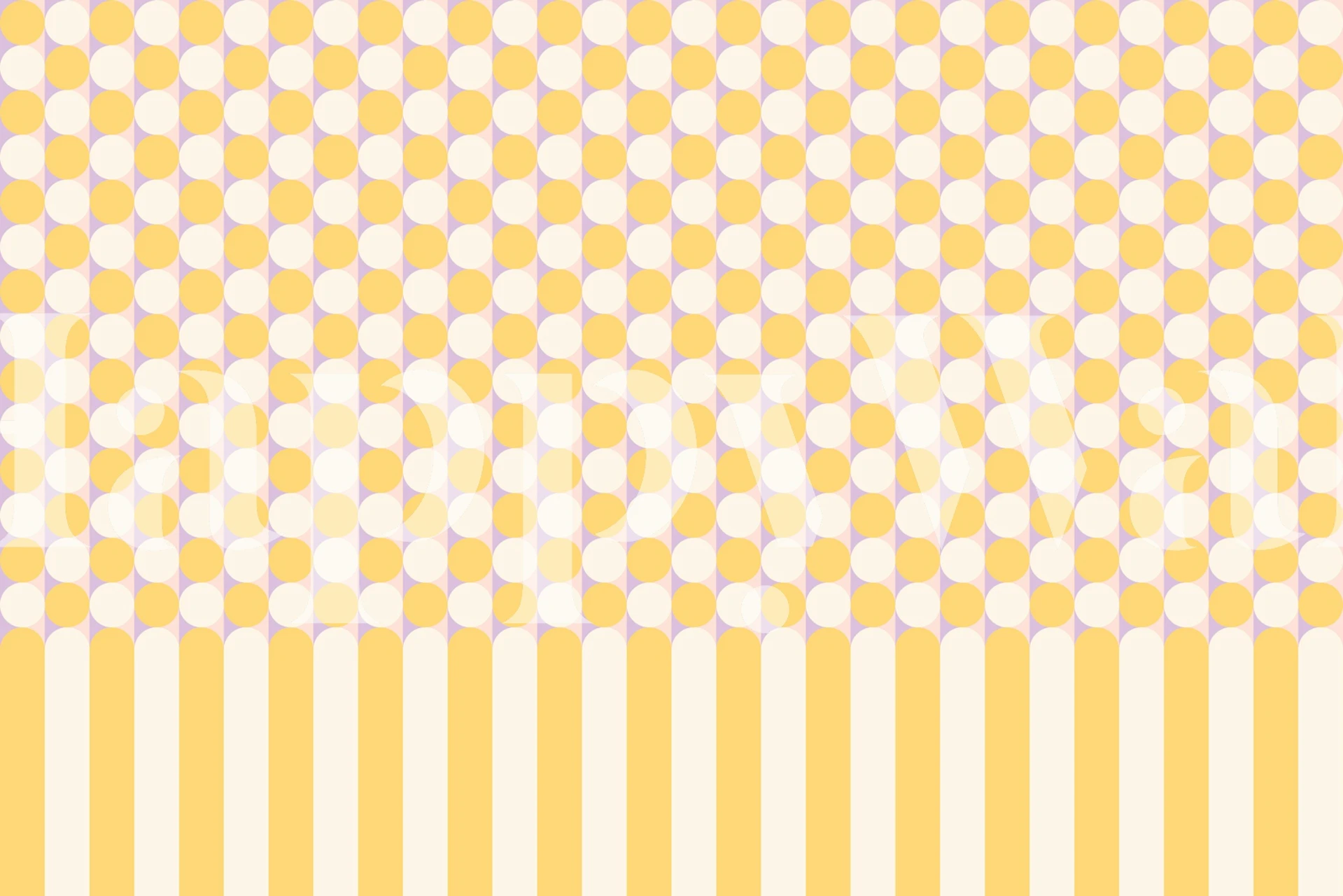 Yellow and white retro dots wallpaper in a room