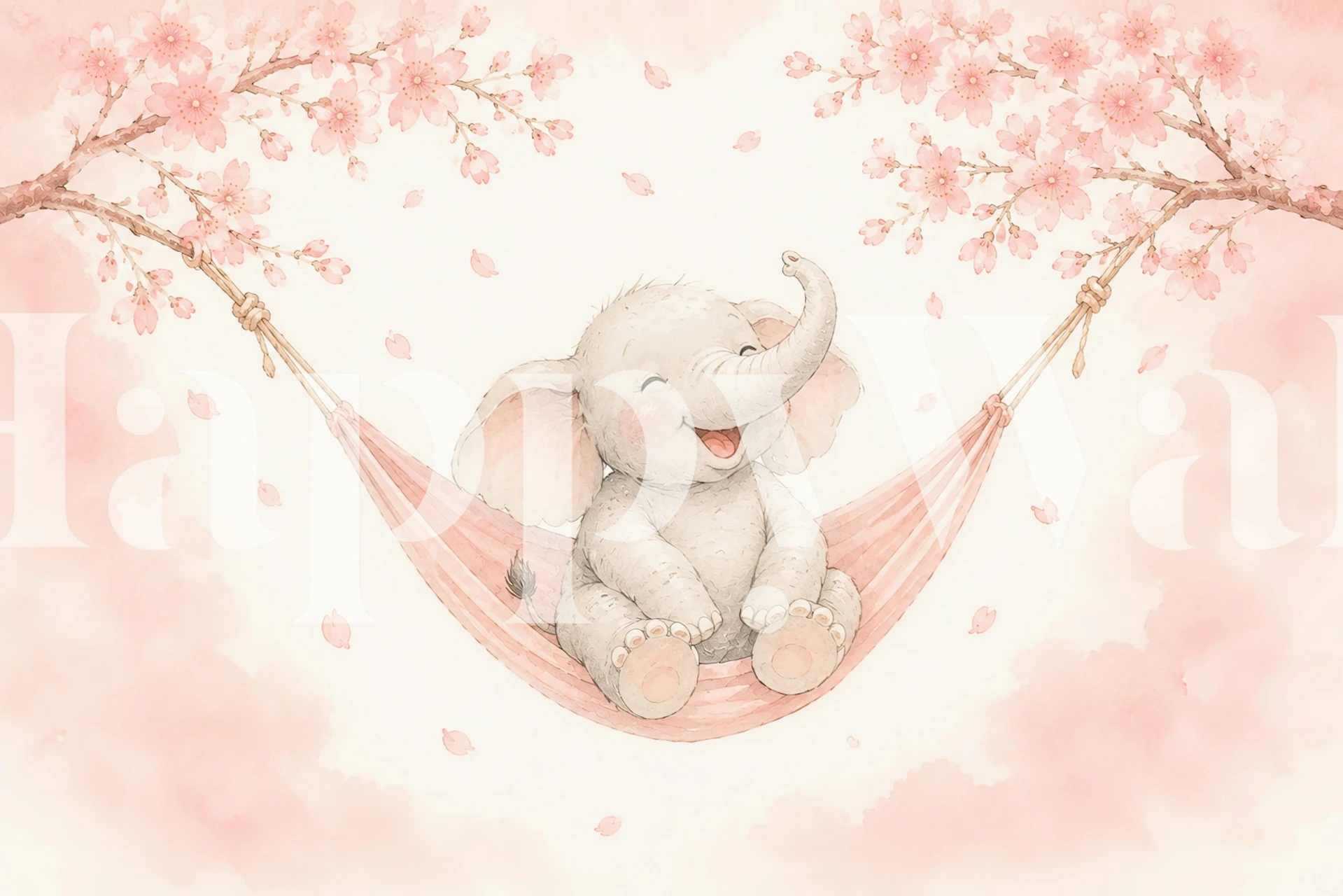 Pink elephant wallpaper in nursery room