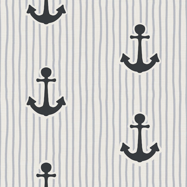 Navy Anchors on Blue Stripes