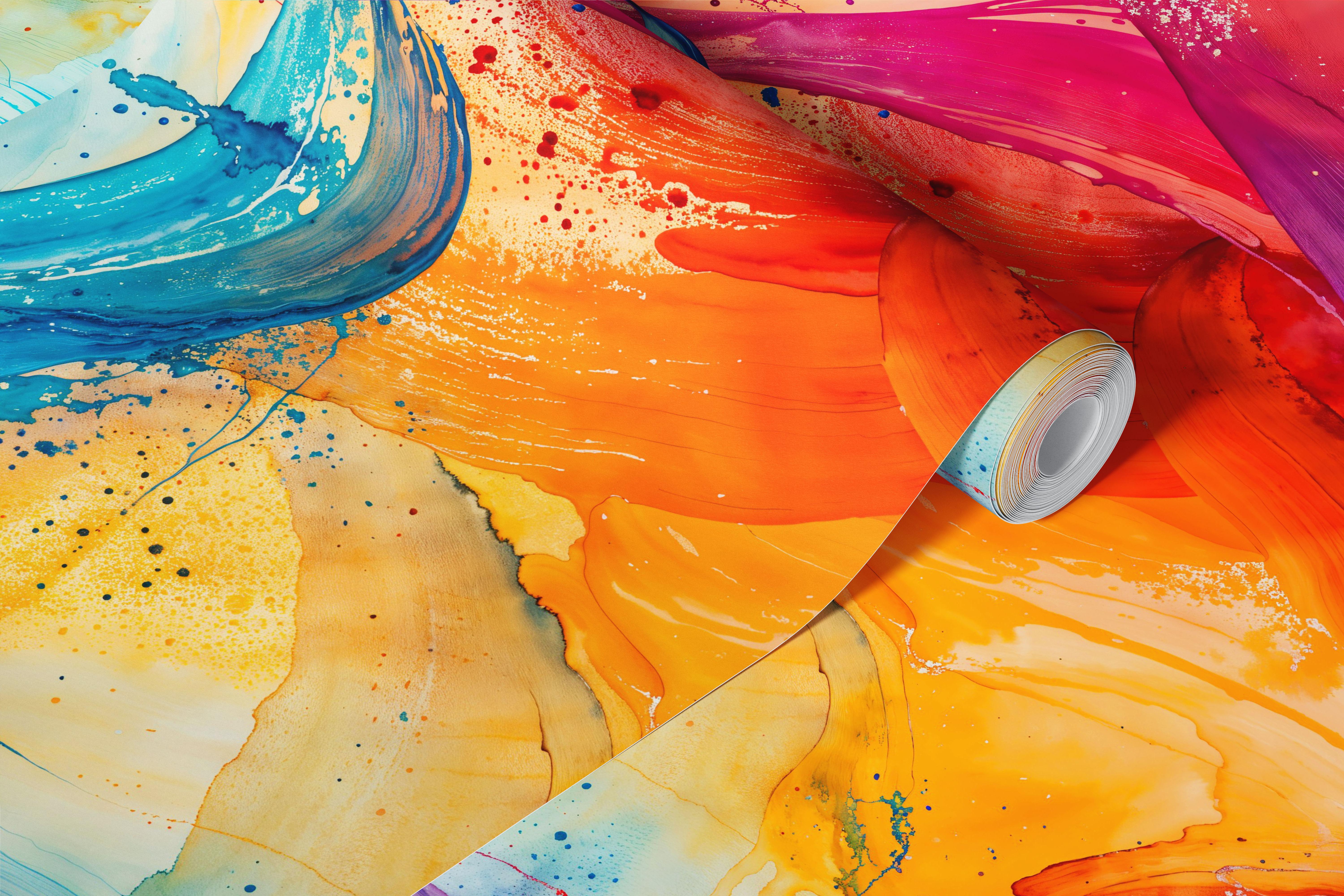 Colorful abstract swirl wallpaper in a room