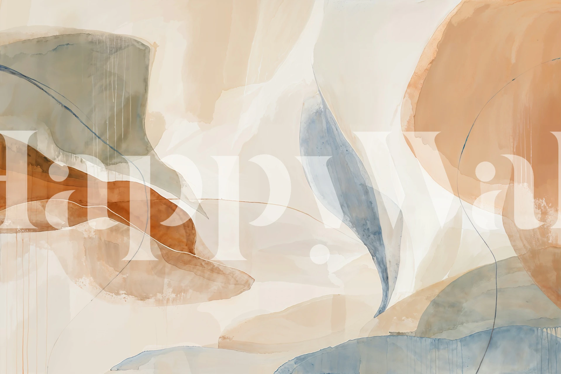 Beige og blå abstrakt tapet i et rom