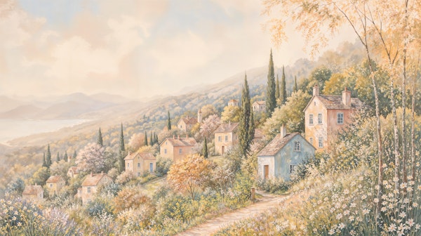Cozy Hill Town with Cypress Trees
