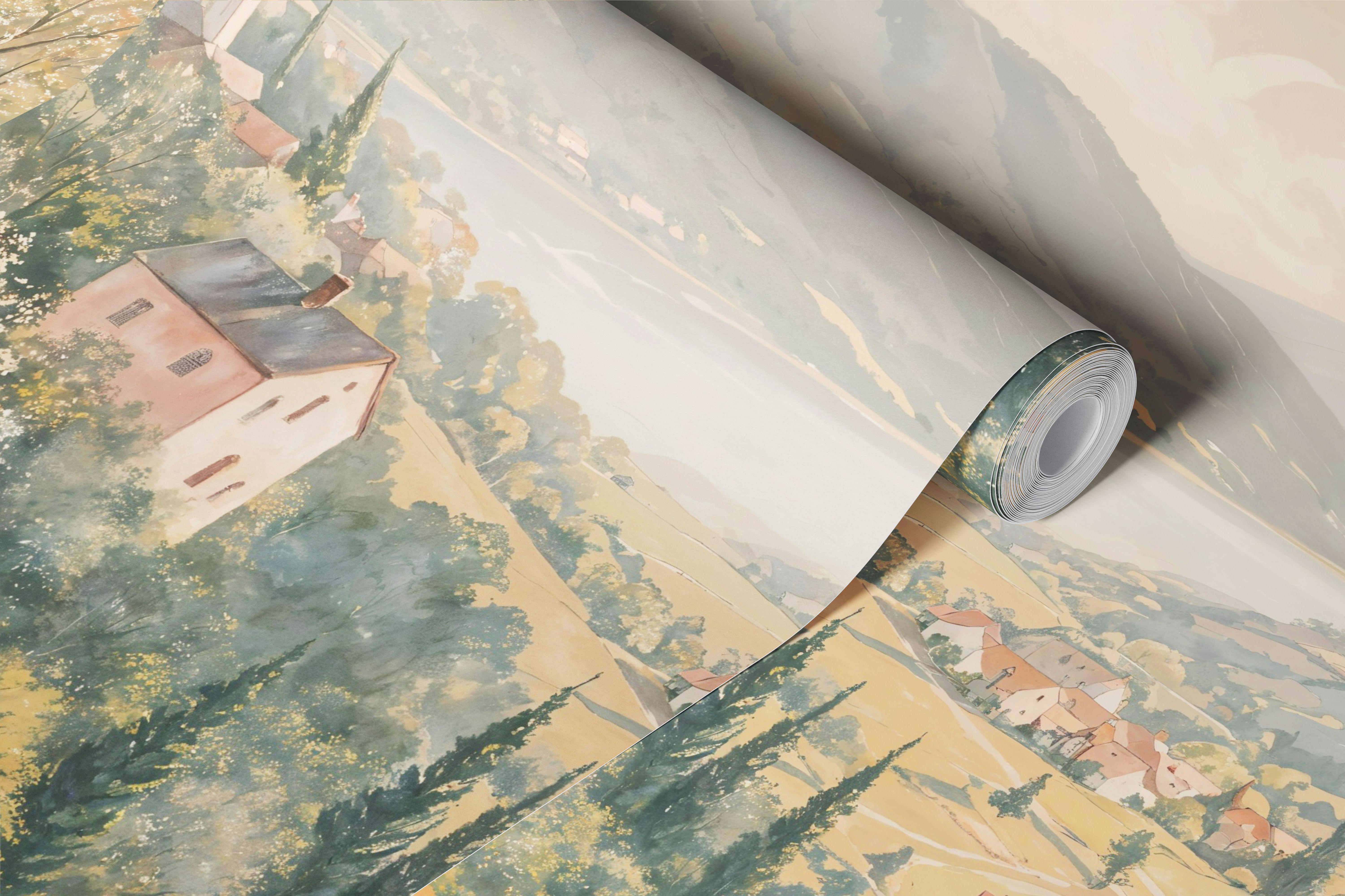 Spring meadow path wallpaper in a cozy room