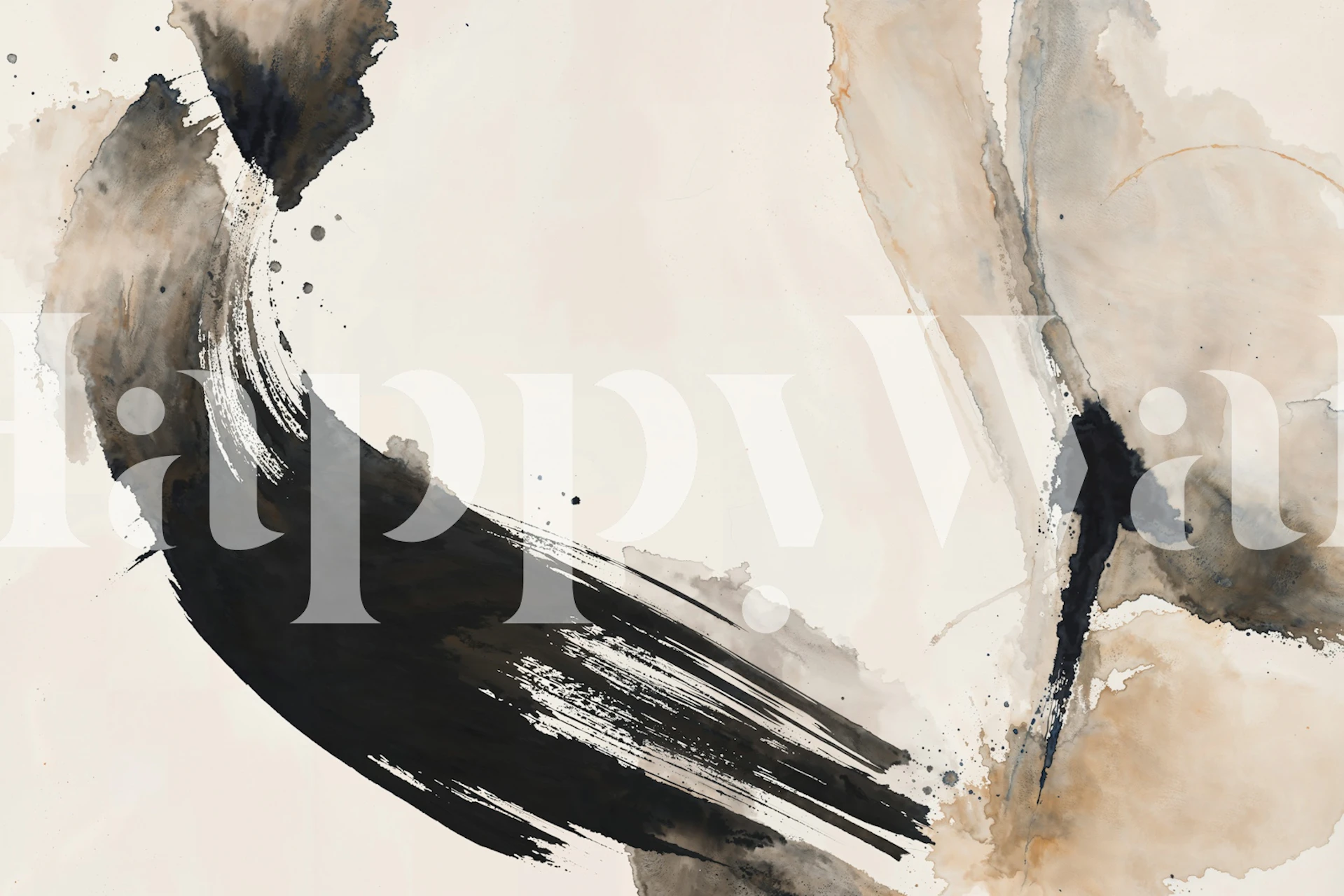 Abstract ink splash wallpaper in a neutral room