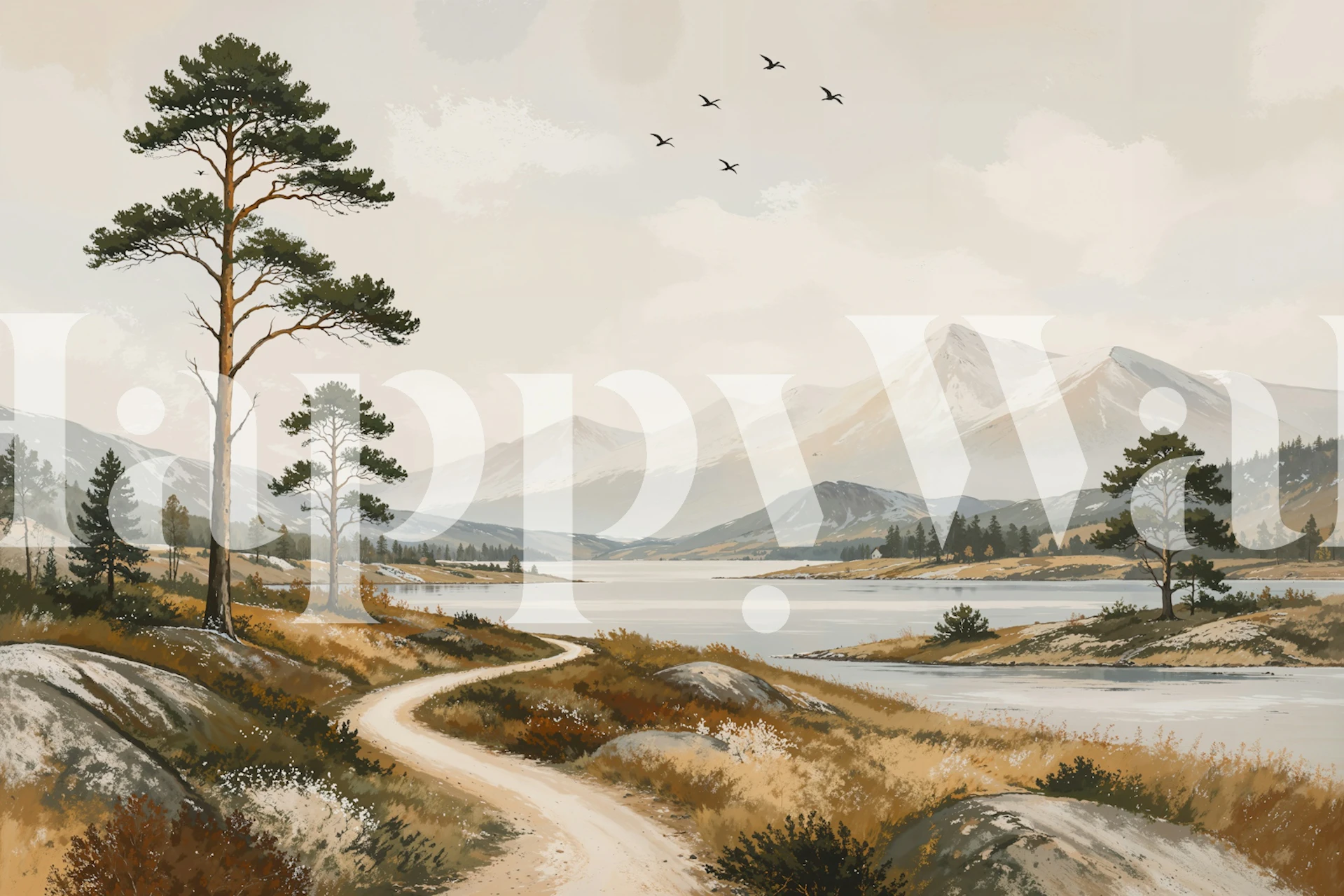 Scandinavian pine lake wallpaper in a room