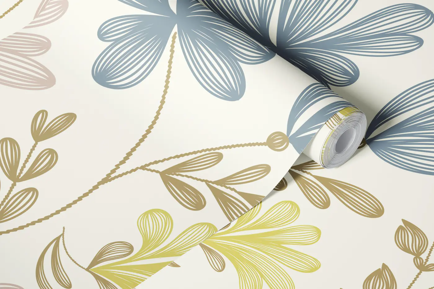 Whimsical Blue Floral Art wallpaper roll