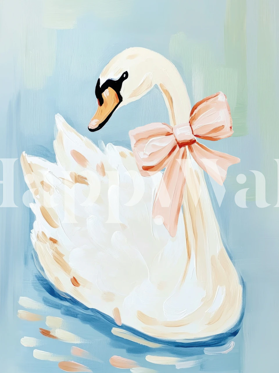 Swan wallpaper in a room with pink bow