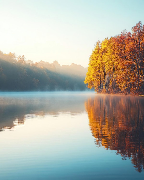 Misty Autumn Lake Reflection