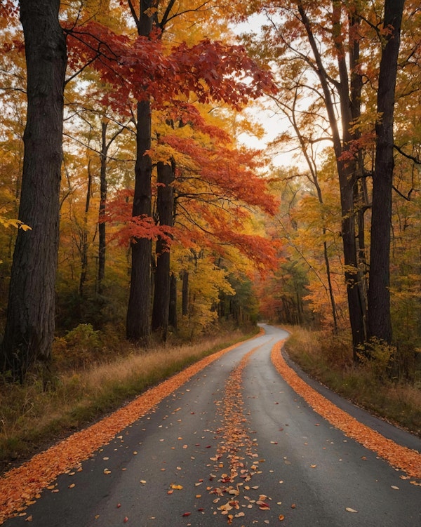 Golden Autumn Forest Road