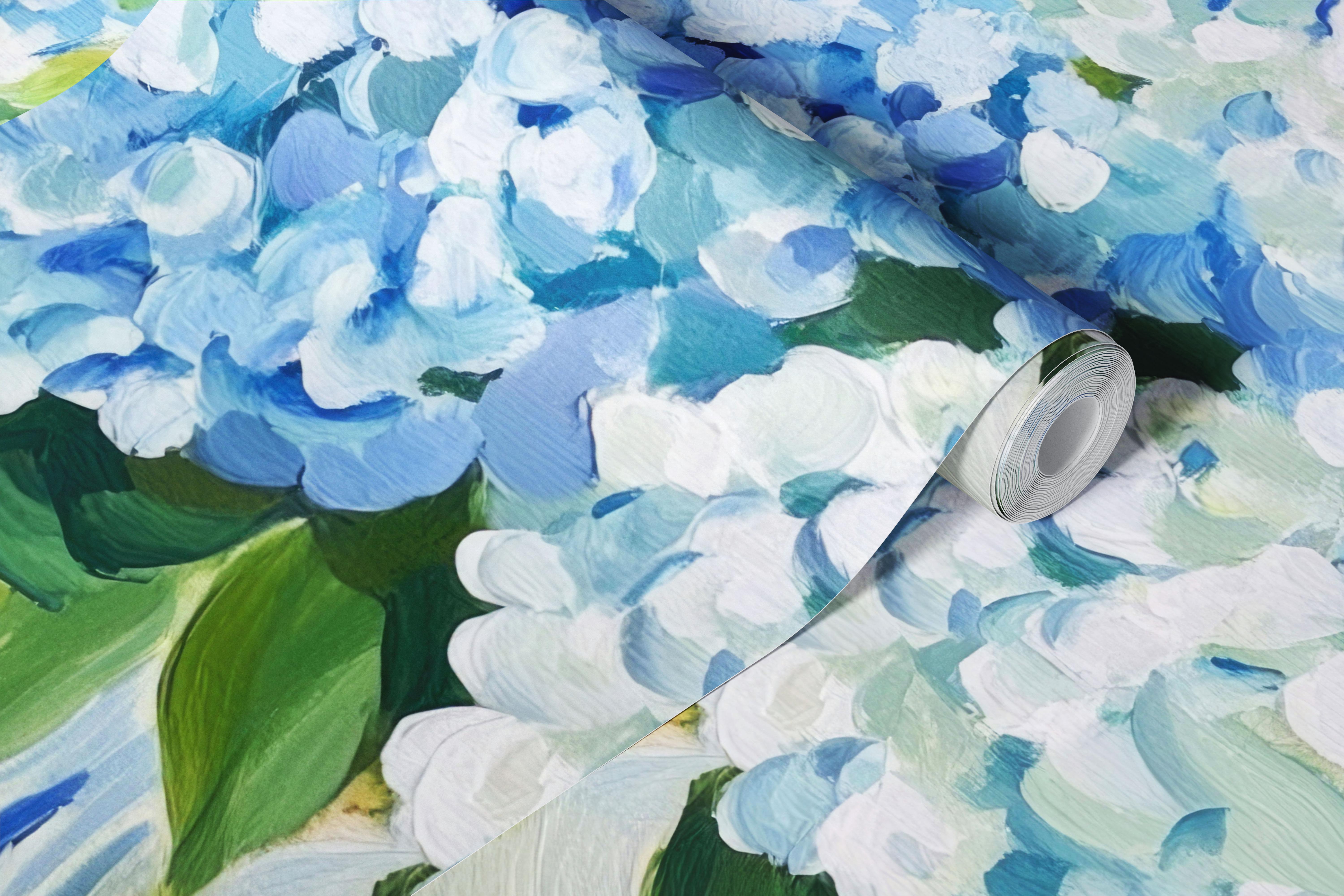 Blue hydrangea wallpaper in a room