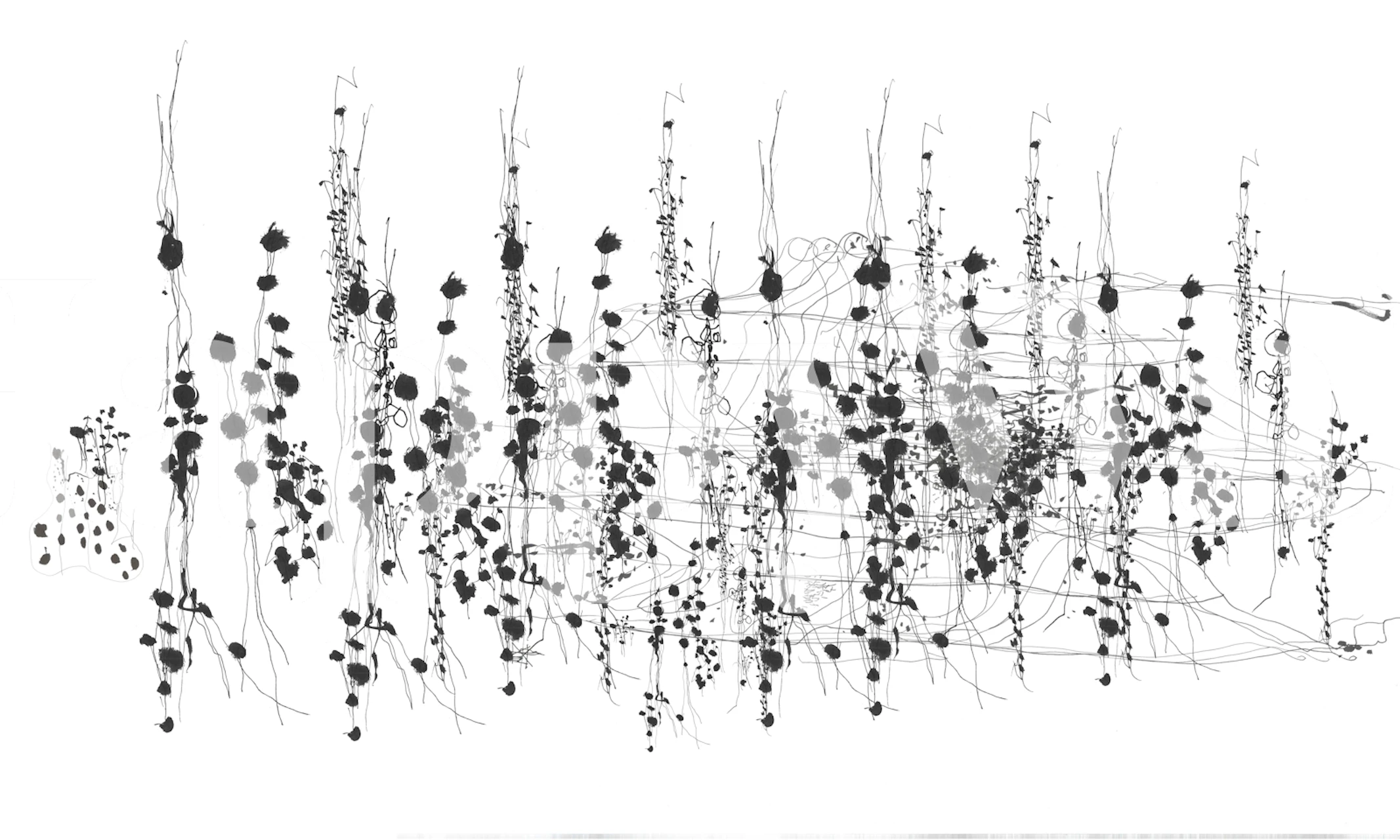 Black and white vine silhouette wallpaper in a room