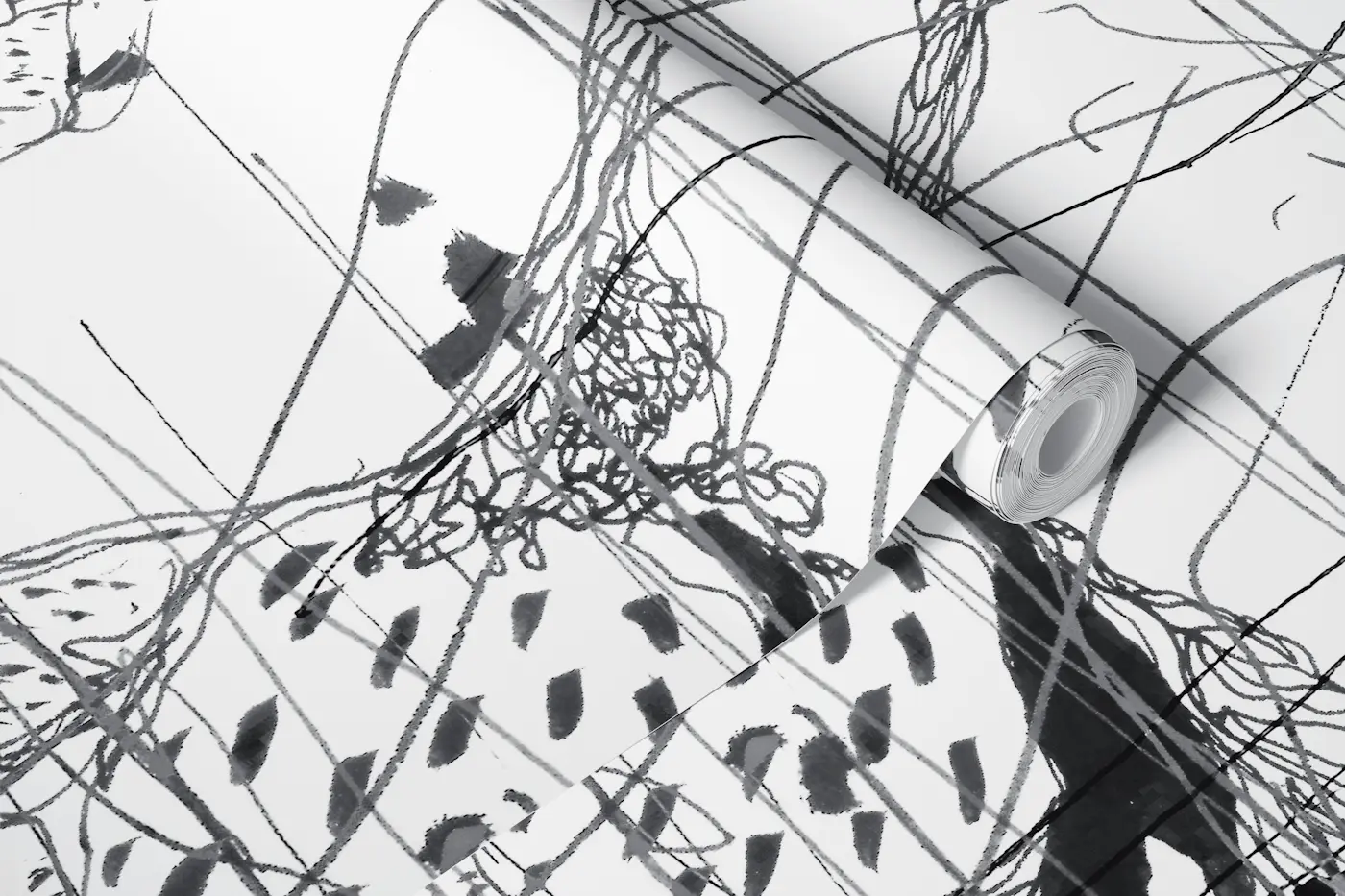 Abstract Linework and Ink Blots wallpaper roll