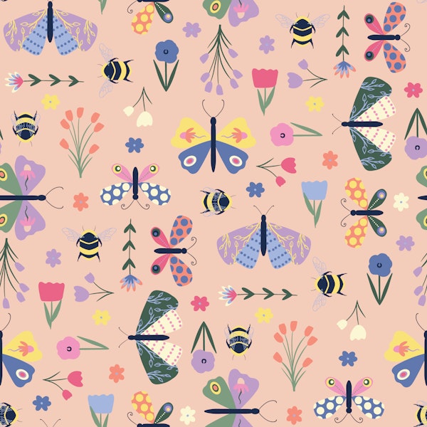 Whimsy Butterfly Bee Garden on Blush Pink