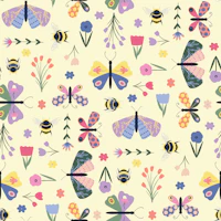 Whimsical Butterfly Bumblebee Garden on Cream wallpaper