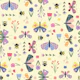 Whimsical Butterfly Bumblebee Garden on Cream