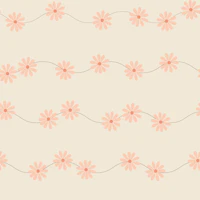 Retro Wavy Blush Daisy Chain on Cream tapet