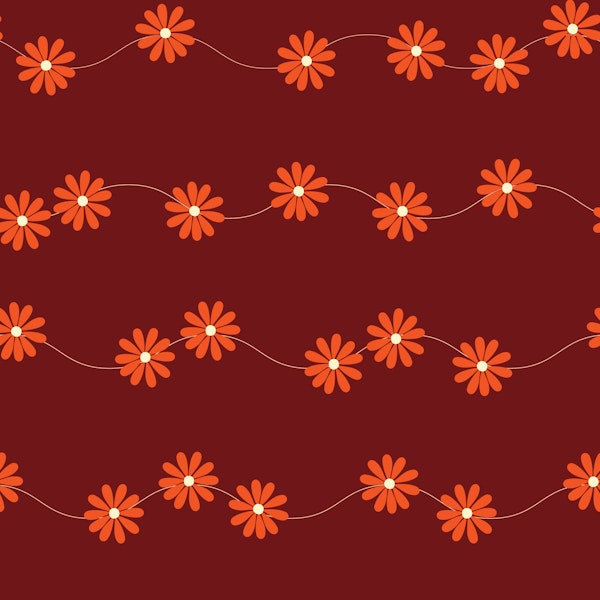 Retro 70s Daisy Chain on Deep Cherry Red