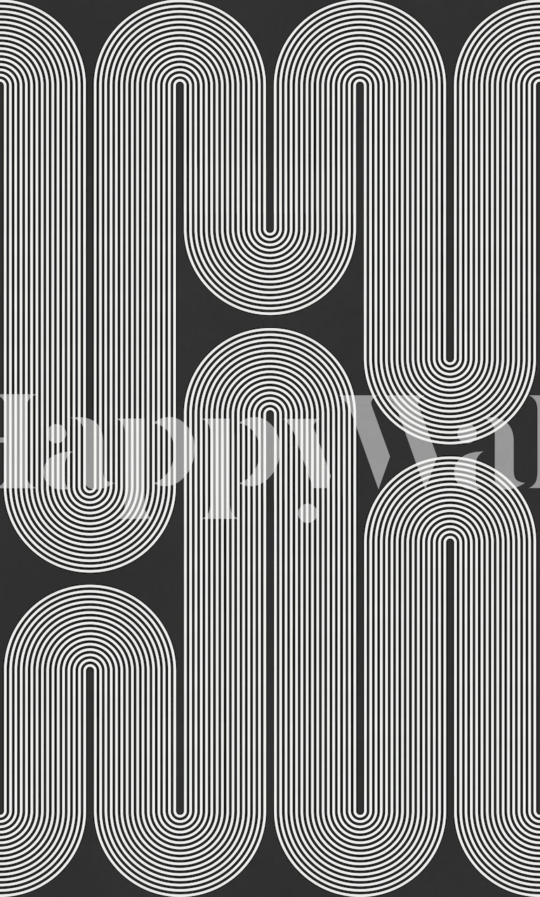 Black and white retro line wallpaper in room