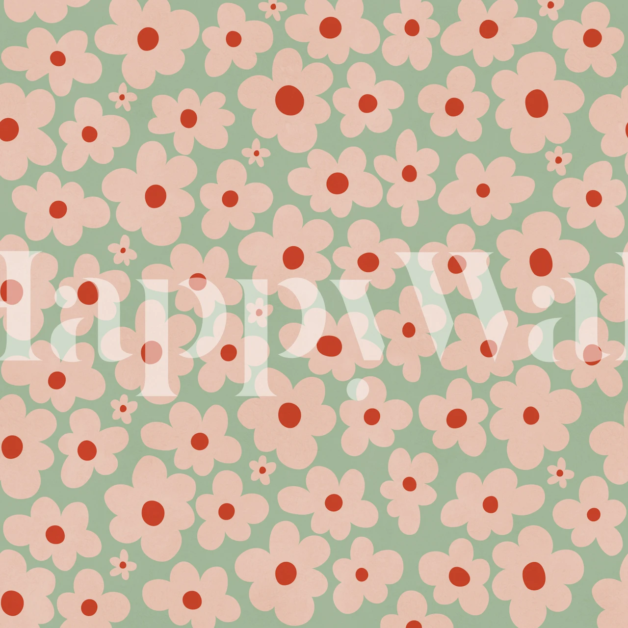 Retro pink daisy wallpaper in a styled room