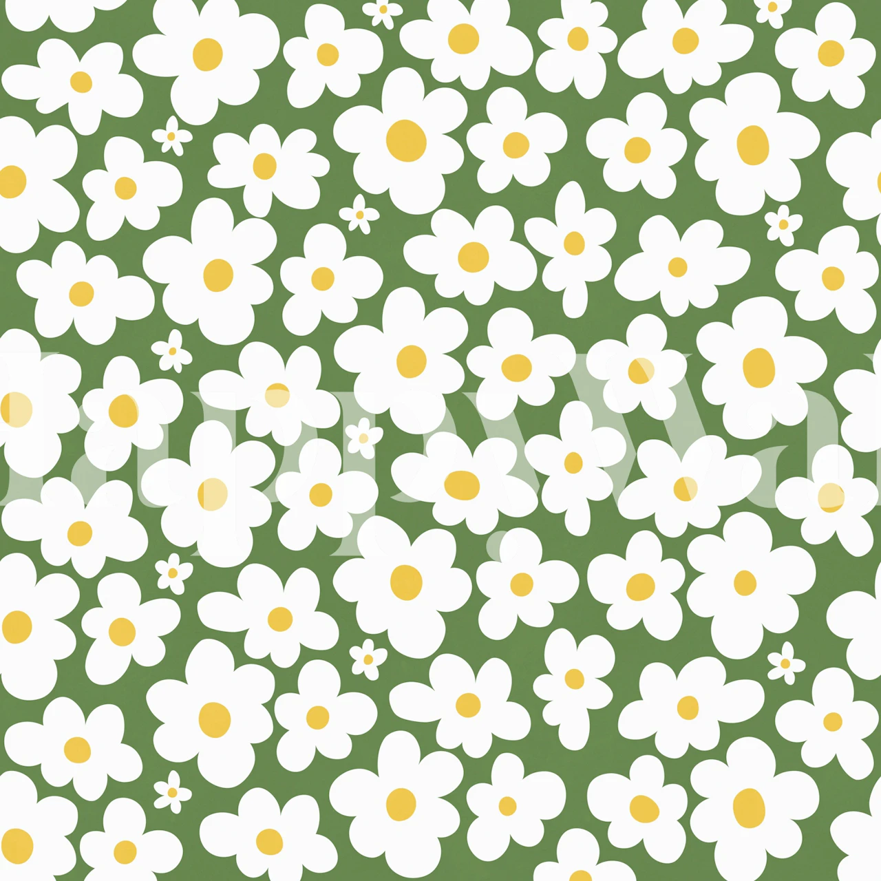 White daisy wallpaper in a green room