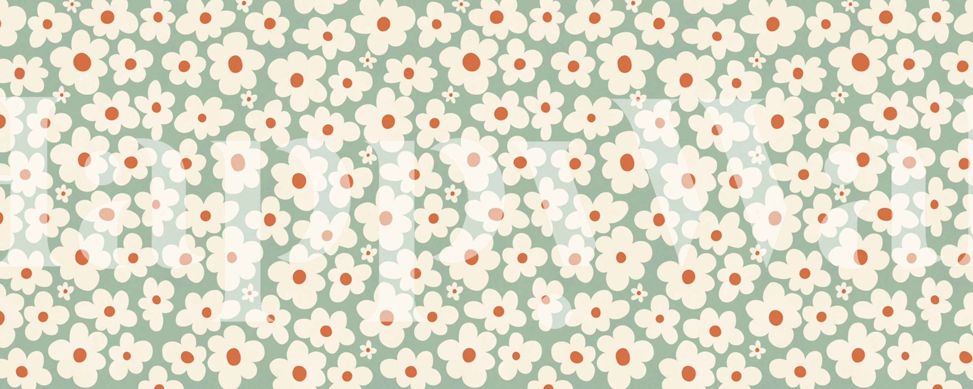 Retro daisy wallpaper in sage green room