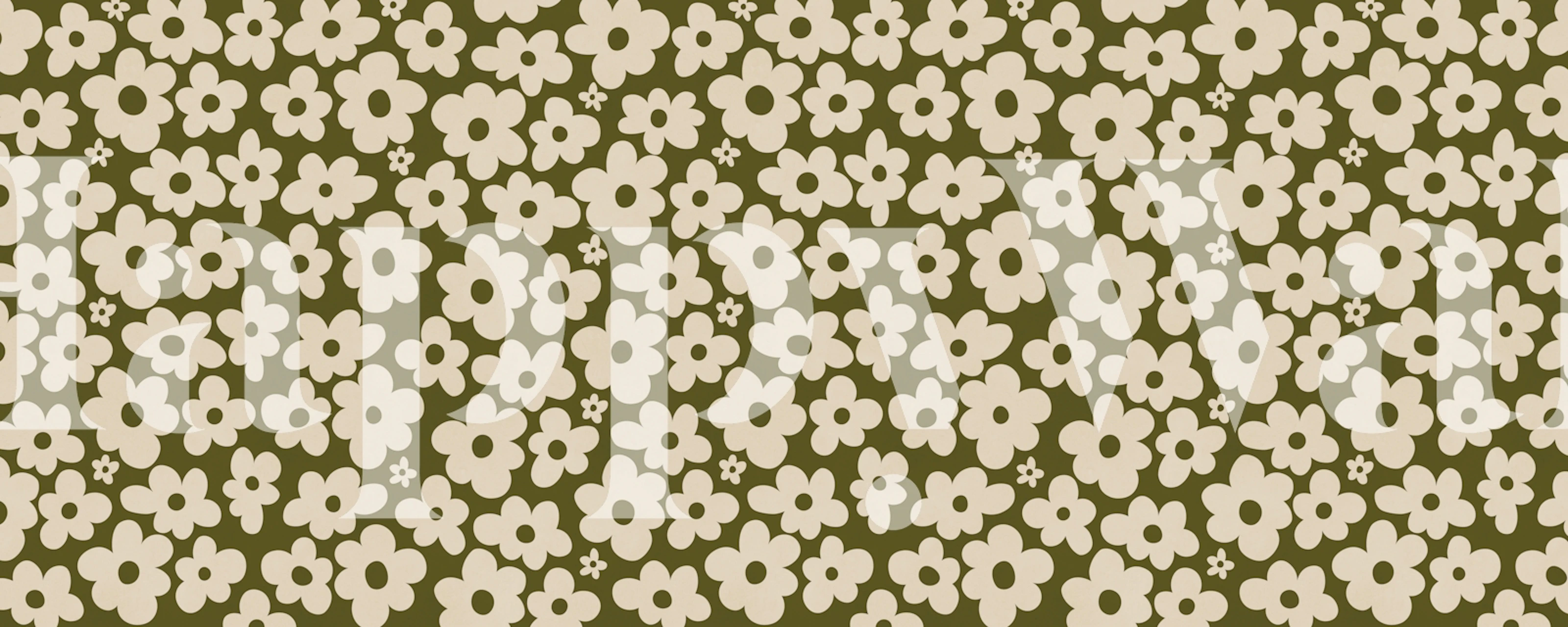 Retro daisy wallpaper in olive room setting