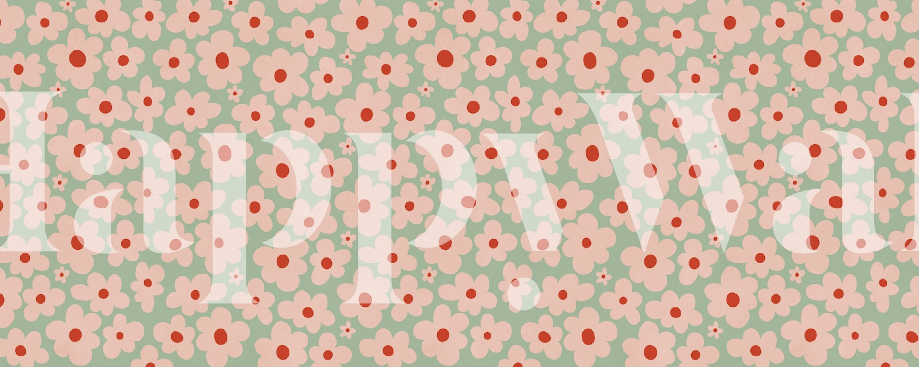Peach floral wallpaper in a mint green room