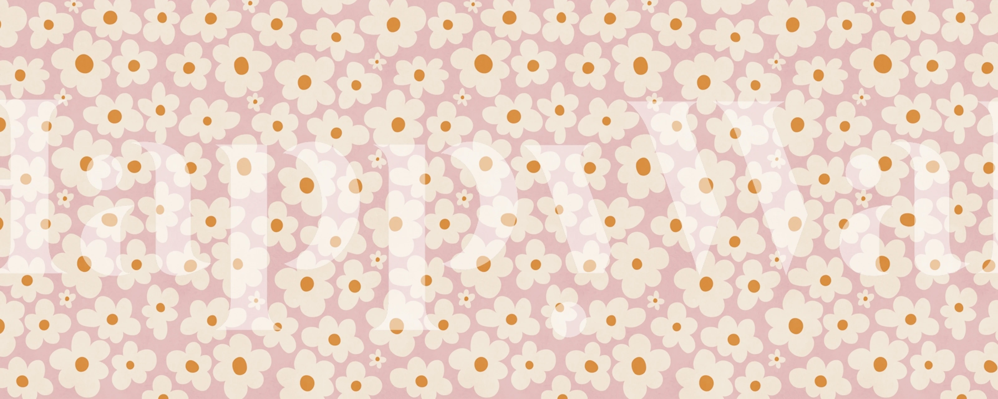 Retro floral daisy wallpaper in a pink room