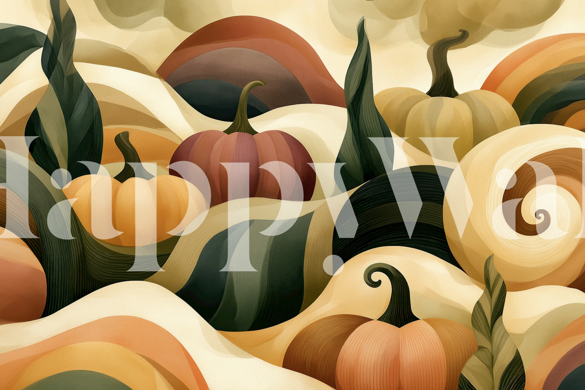 Abstract pumpkin wallpaper in a cozy room