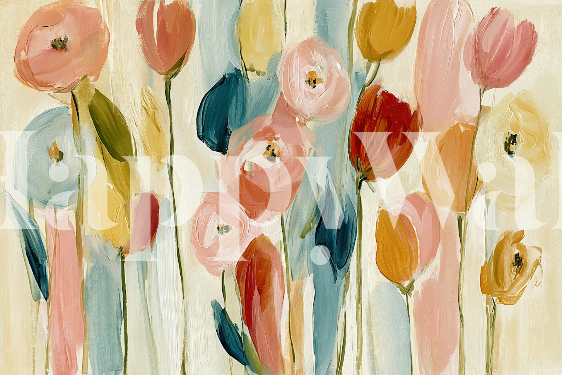 Pastel impressionist flower wallpaper in a room