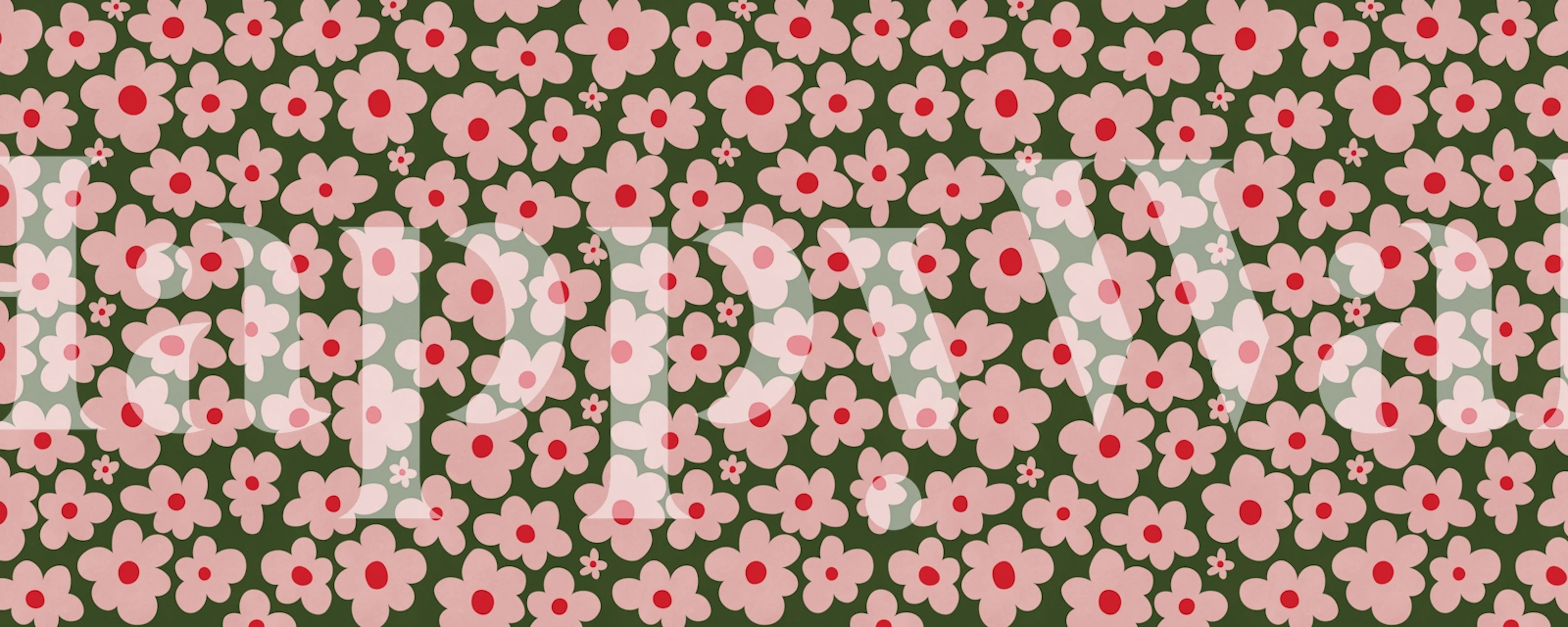 Retro pink daisy wallpaper in a styled room