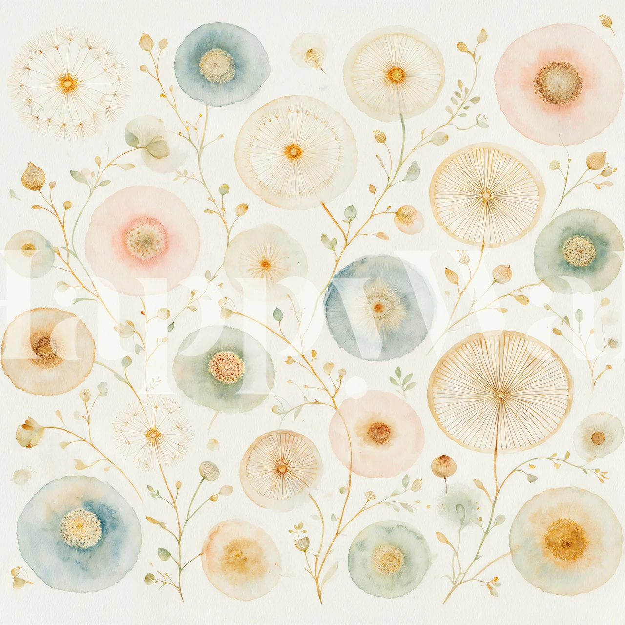Pastel wildflower wallpaper in a softly styled room