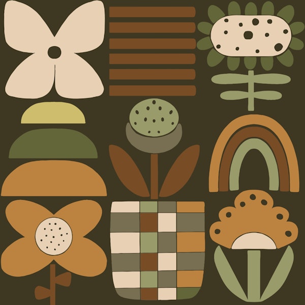 Large Scale Mid Century Folk Flowers