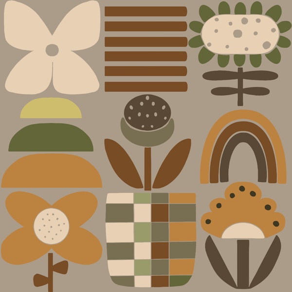 Large Scale Mid Century Folk Flowers