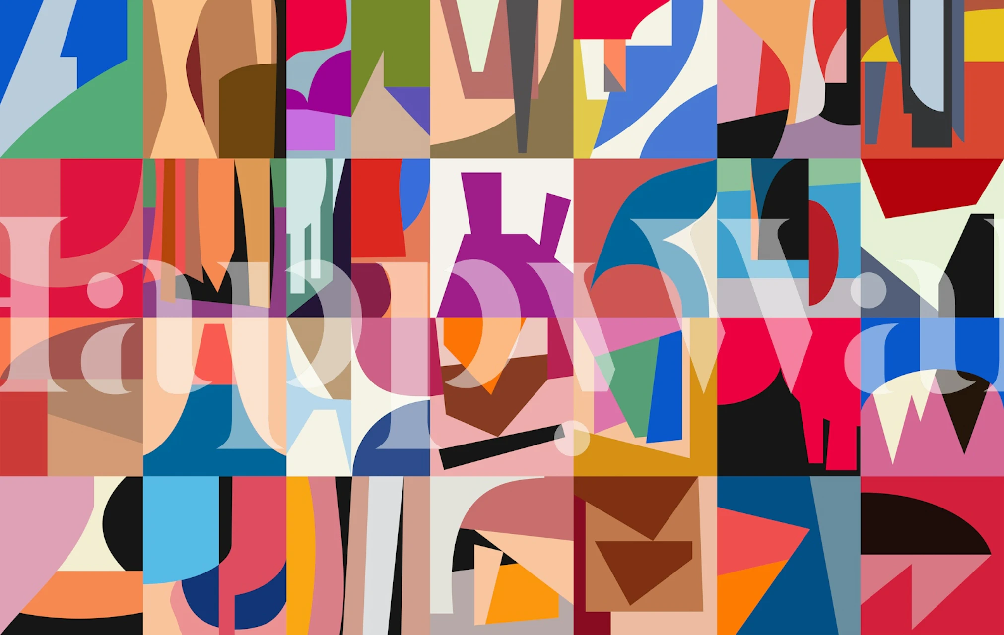 Abstract geometric wallpaper in a colorful room