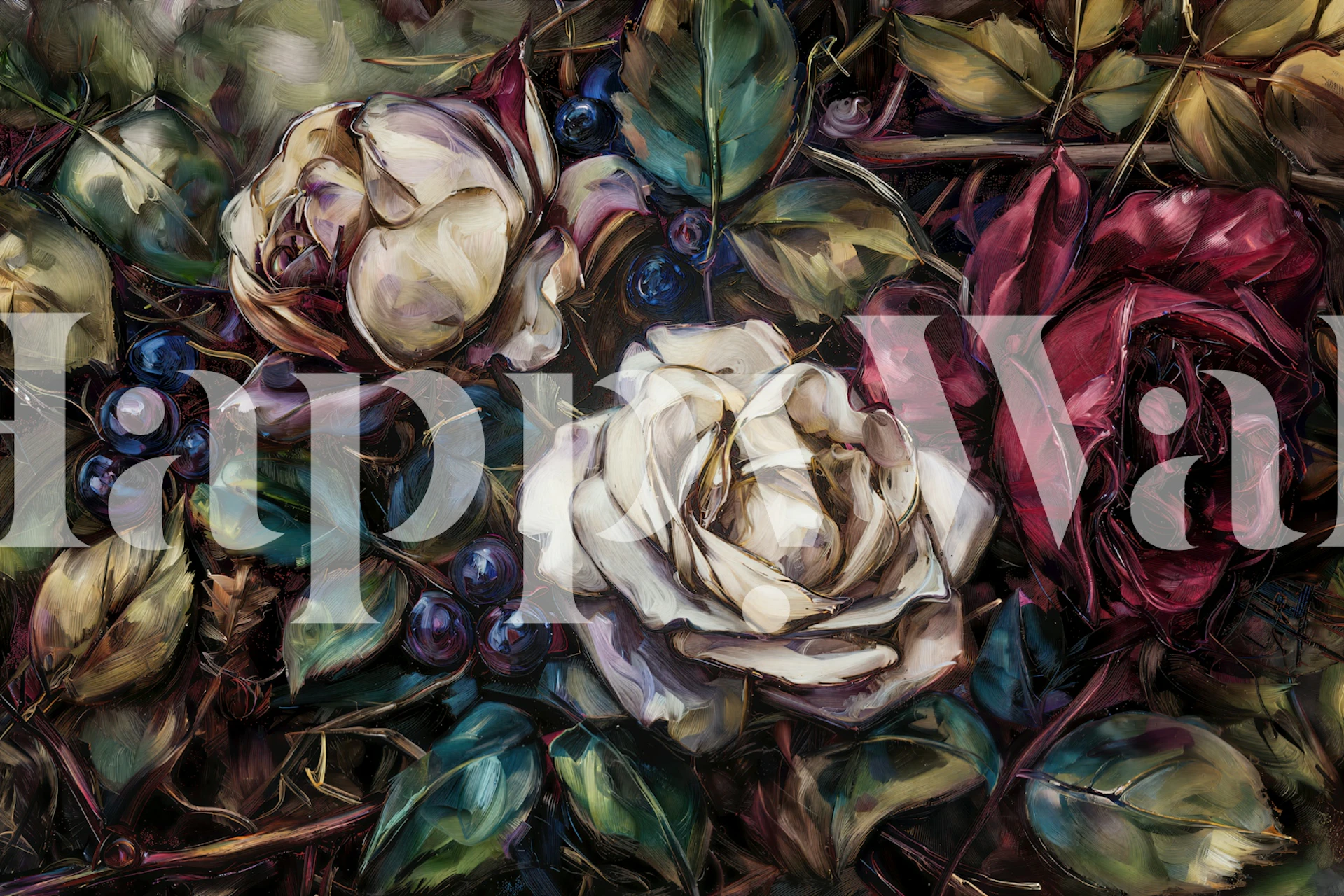Dark rose bouquet wallpaper in a moody room