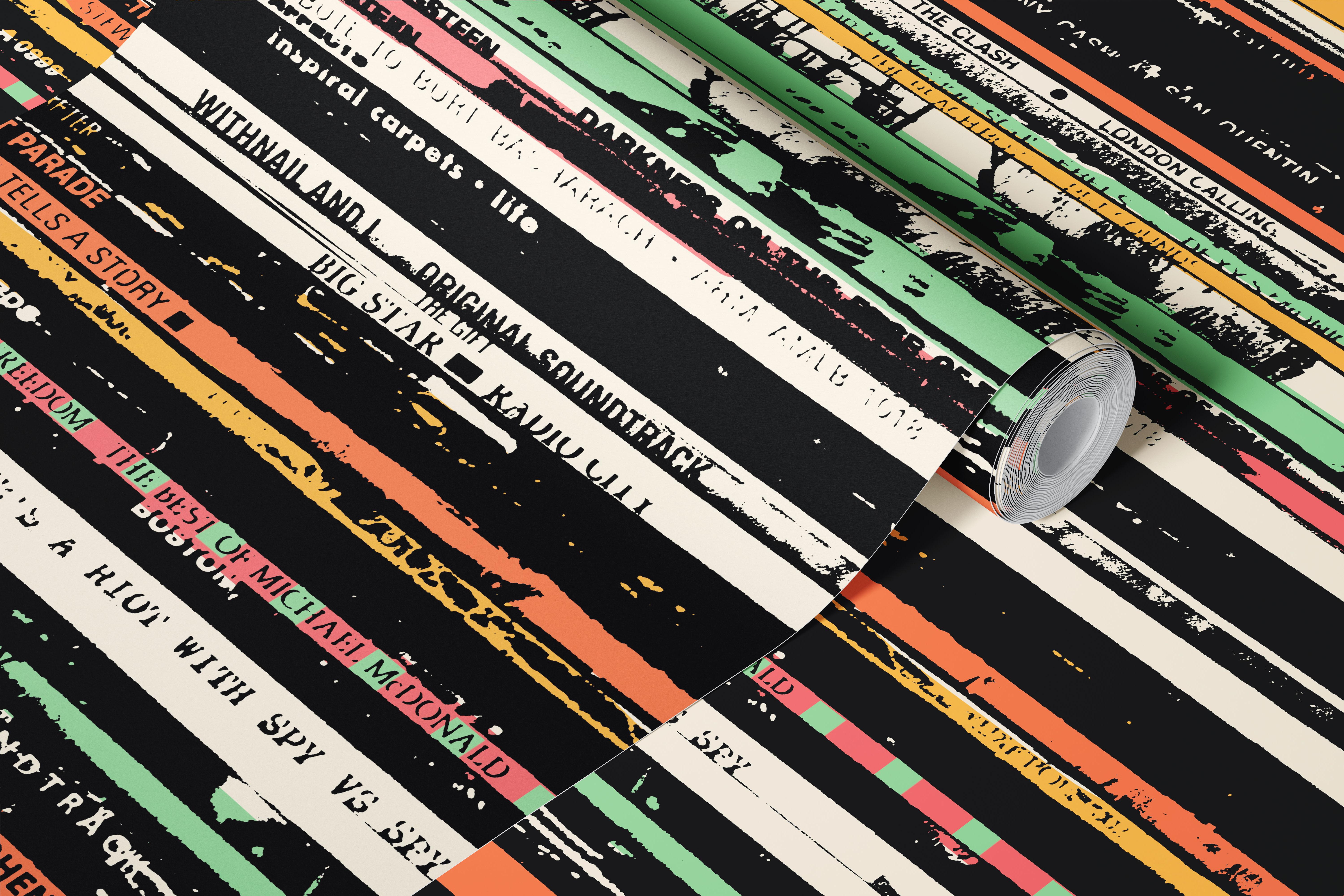 Vintage records tapetes stilizētā istabā